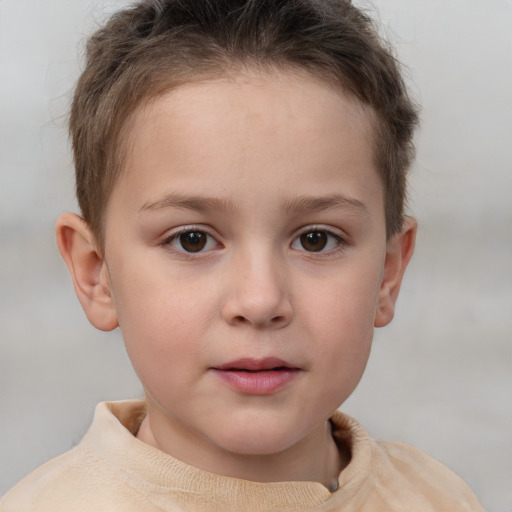 Neutral white child female with short  brown hair and brown eyes