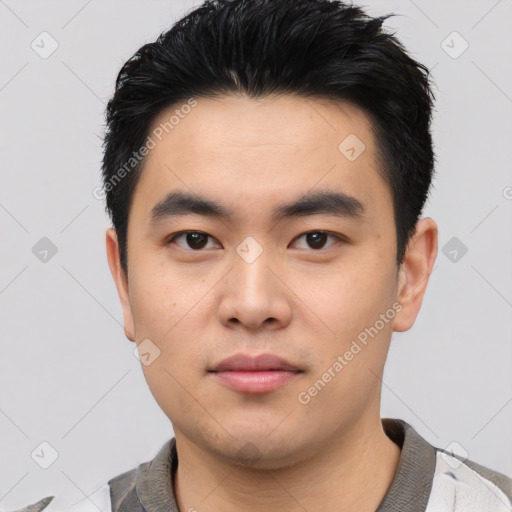 Neutral asian young-adult male with short  black hair and brown eyes