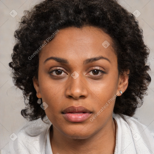 Neutral black young-adult female with short  brown hair and brown eyes