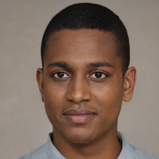 Neutral black young-adult male with short  brown hair and brown eyes