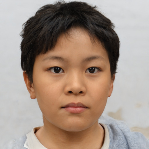 Neutral asian child female with short  brown hair and brown eyes