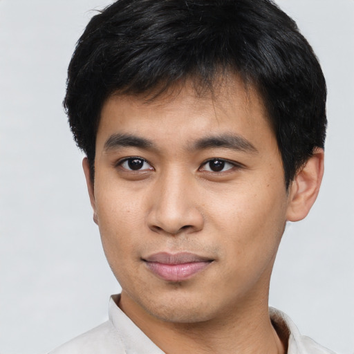 Neutral asian young-adult male with short  black hair and brown eyes