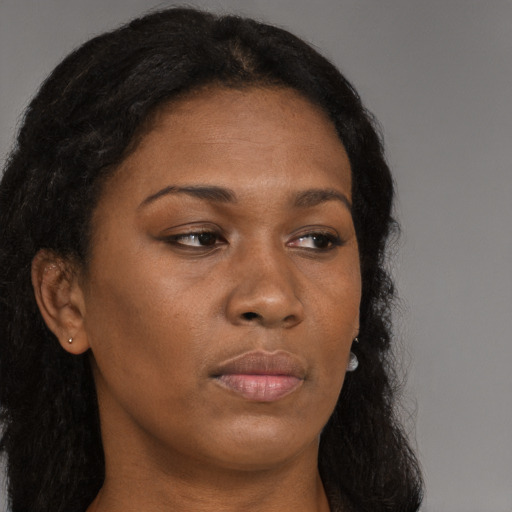 Neutral asian young-adult female with long  brown hair and brown eyes