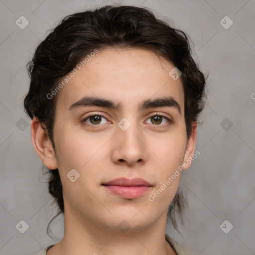 Neutral white young-adult male with medium  brown hair and brown eyes