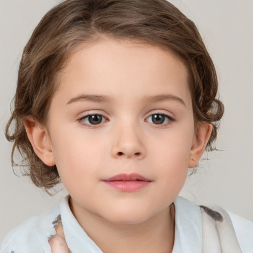 Neutral white child female with medium  brown hair and brown eyes