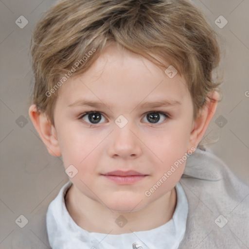 Neutral white child female with short  brown hair and brown eyes