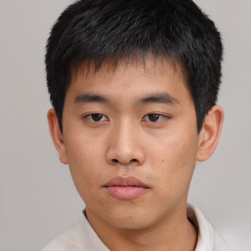 Neutral asian young-adult male with short  black hair and brown eyes