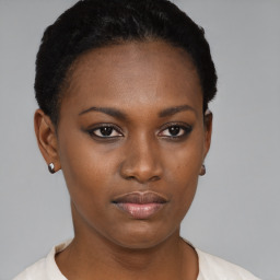 Neutral black young-adult female with short  brown hair and brown eyes