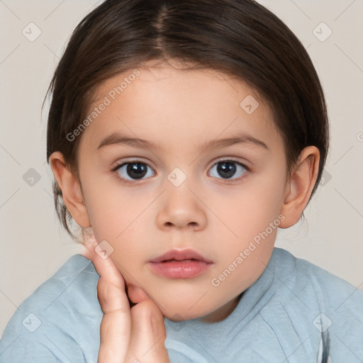 Neutral white child female with medium  brown hair and brown eyes