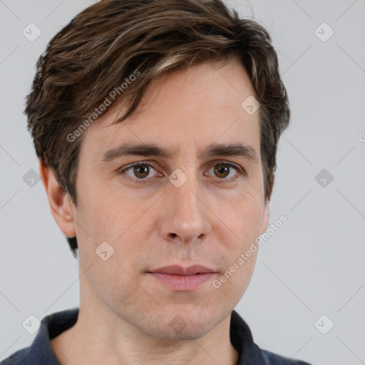 Neutral white adult male with short  brown hair and brown eyes