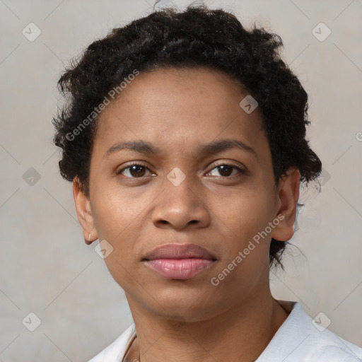 Neutral black young-adult female with short  brown hair and brown eyes