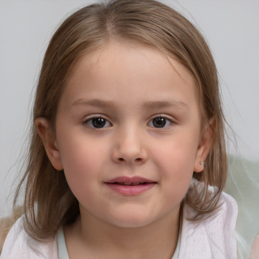 Neutral white child female with medium  brown hair and brown eyes