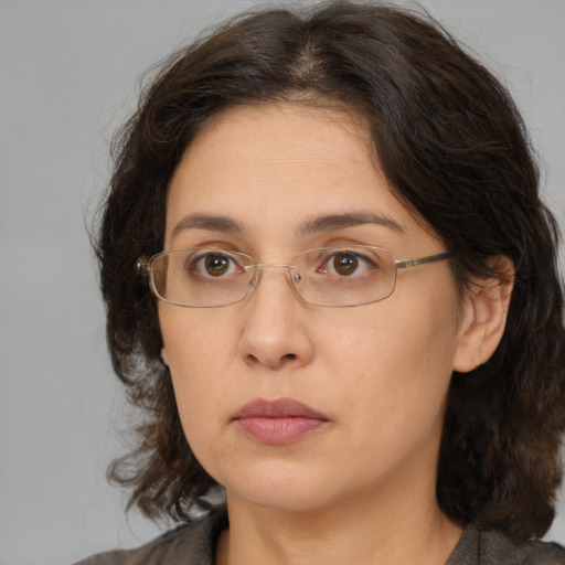Neutral white adult female with medium  brown hair and brown eyes