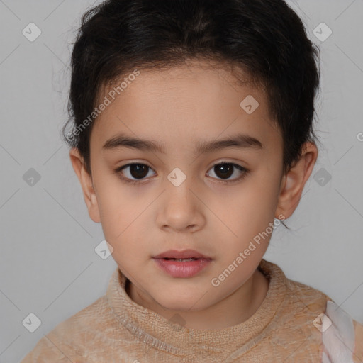 Neutral white child female with short  brown hair and brown eyes