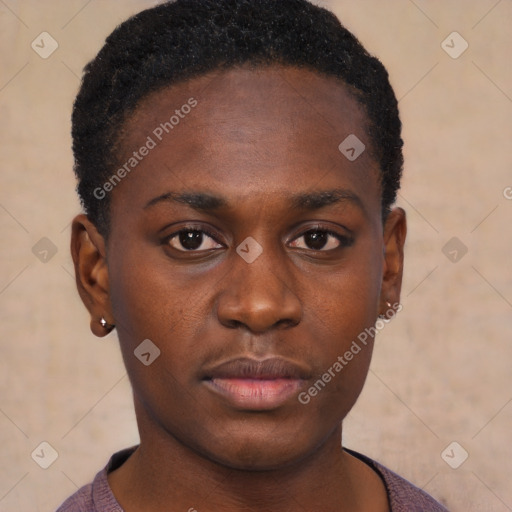 Neutral black young-adult male with short  brown hair and brown eyes