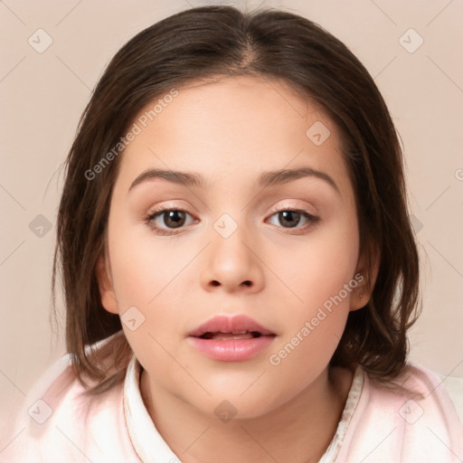 Neutral white child female with medium  brown hair and brown eyes