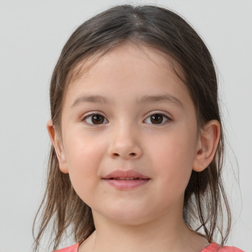 Neutral white child female with medium  brown hair and brown eyes