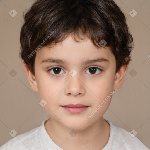 Joyful white child male with short  brown hair and brown eyes