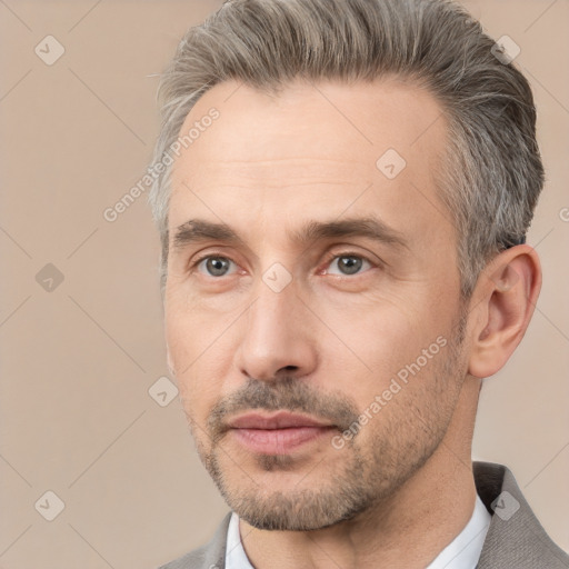 Neutral white adult male with short  brown hair and brown eyes