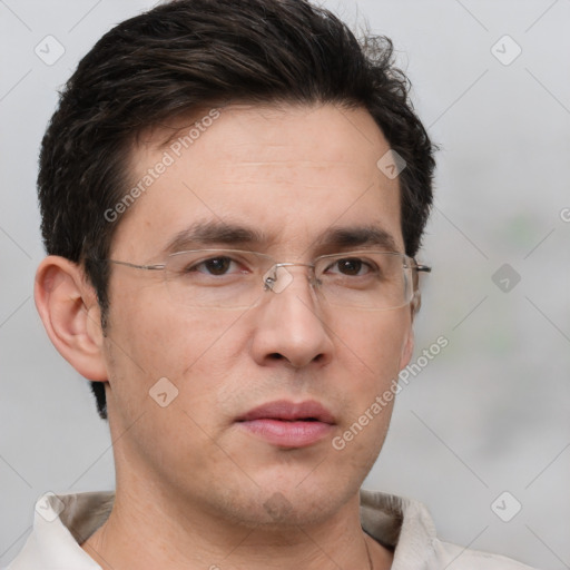 Neutral white adult male with short  brown hair and brown eyes