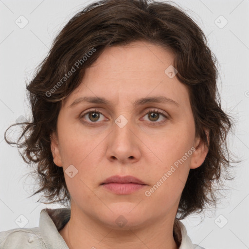 Neutral white young-adult female with medium  brown hair and green eyes