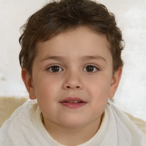 Joyful white child female with short  brown hair and brown eyes