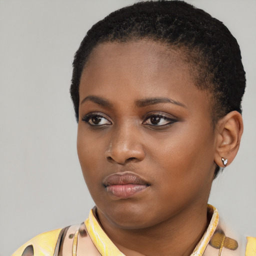 Neutral latino young-adult female with short  black hair and brown eyes