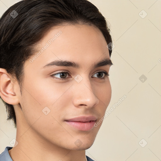 Neutral white young-adult male with medium  brown hair and brown eyes