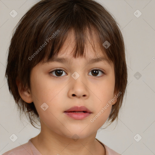 Neutral white child female with medium  brown hair and brown eyes