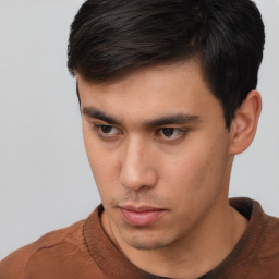 Neutral asian young-adult male with short  brown hair and brown eyes