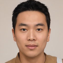 Neutral asian young-adult male with short  black hair and brown eyes