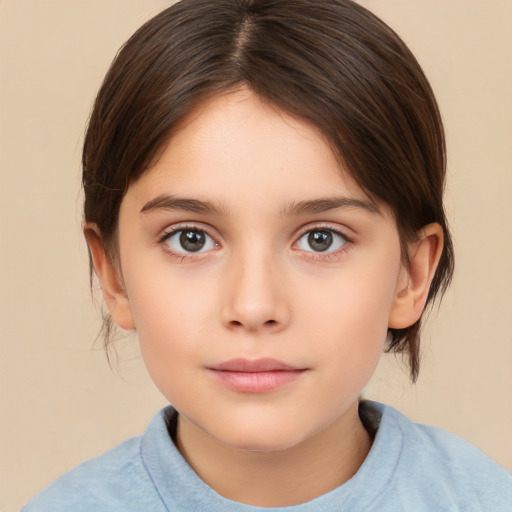 Neutral white child female with medium  brown hair and brown eyes