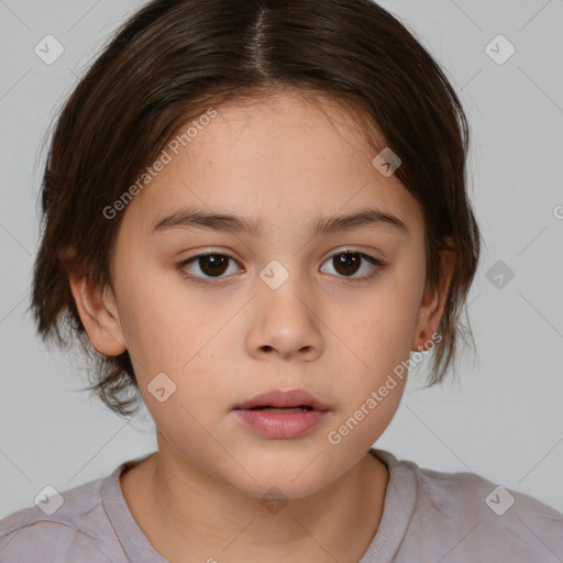 Neutral white child female with medium  brown hair and brown eyes