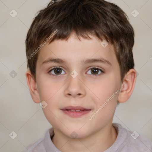 Joyful white child male with short  brown hair and brown eyes