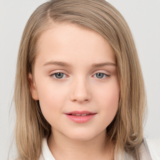 Neutral white child female with medium  brown hair and brown eyes