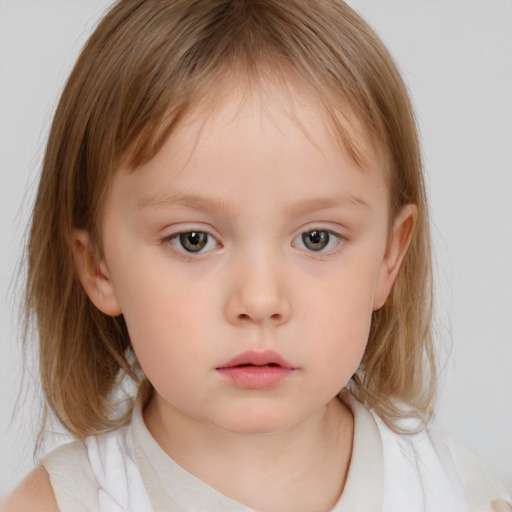 Neutral white child female with medium  brown hair and blue eyes