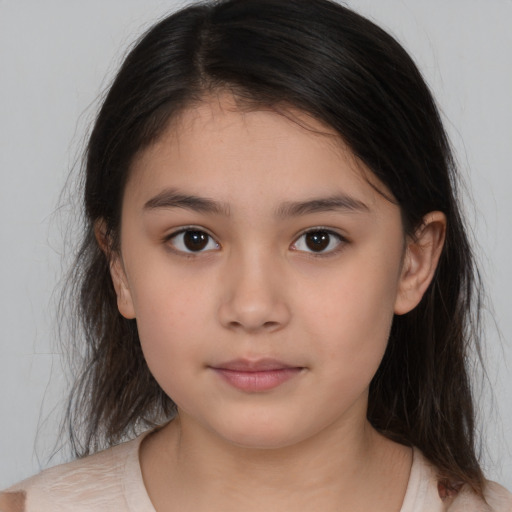 Neutral white child female with medium  brown hair and brown eyes