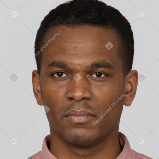 Neutral black young-adult male with short  brown hair and brown eyes