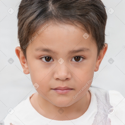 Neutral white child female with short  brown hair and brown eyes