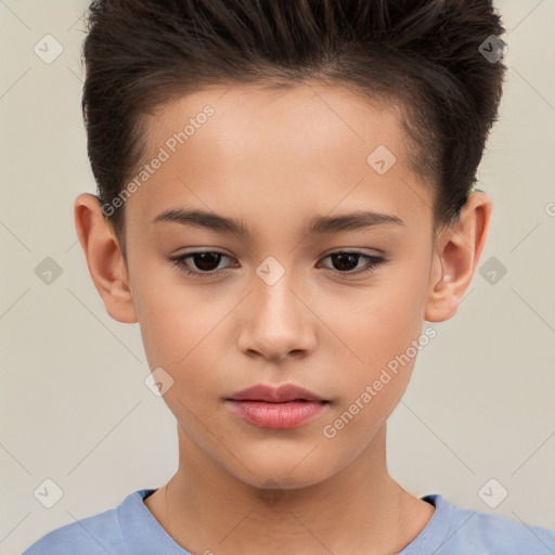 Neutral white child female with short  brown hair and brown eyes