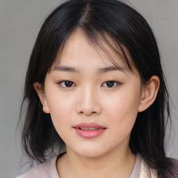 Neutral asian young-adult female with medium  brown hair and brown eyes