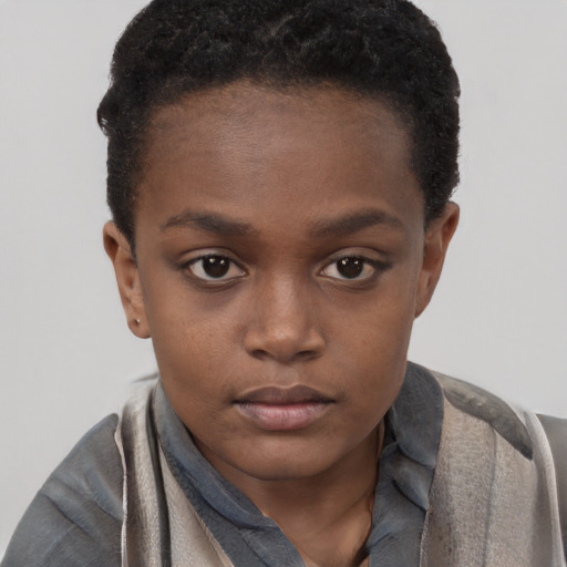 Neutral black child female with short  brown hair and brown eyes