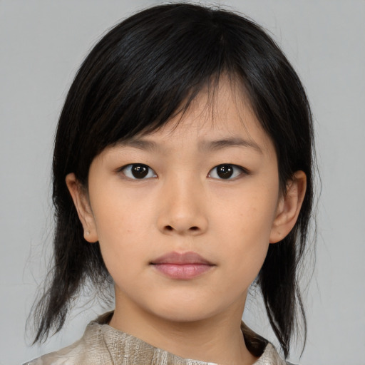 Neutral asian young-adult female with medium  black hair and brown eyes