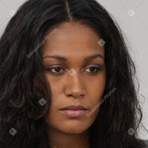 Neutral asian young-adult female with long  brown hair and brown eyes