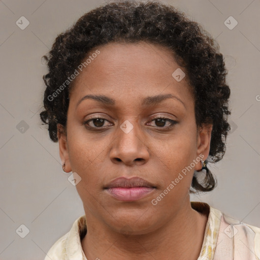 Neutral black young-adult female with short  brown hair and brown eyes