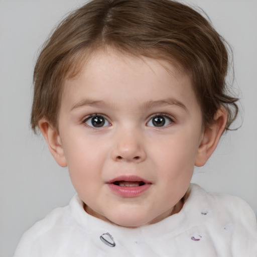 Neutral white child female with medium  brown hair and brown eyes