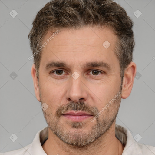 Neutral white adult male with short  brown hair and brown eyes