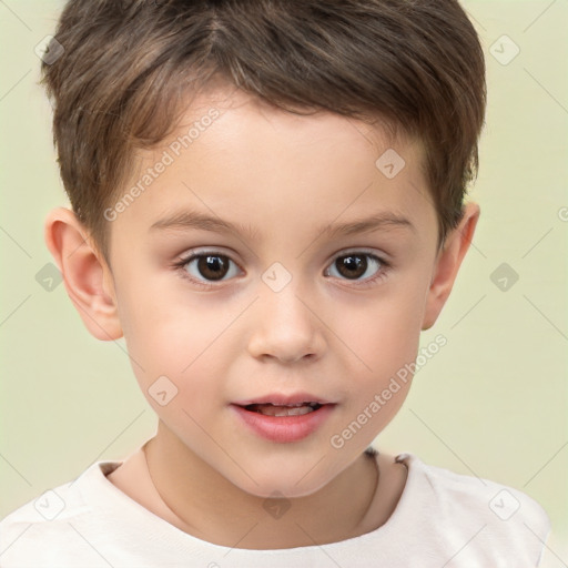 Joyful white child male with short  brown hair and brown eyes