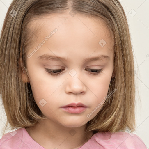 Neutral white child female with long  brown hair and brown eyes