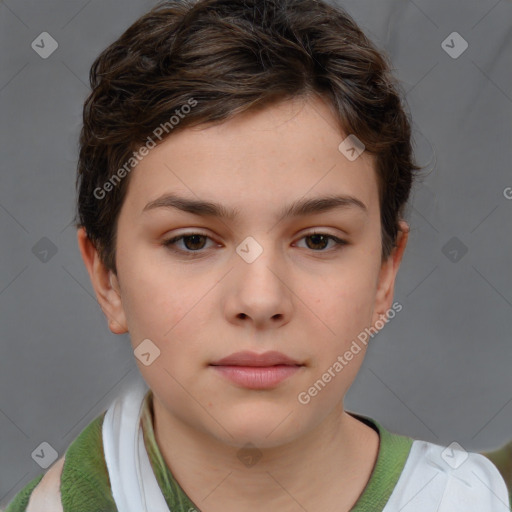 Neutral white child female with short  brown hair and brown eyes